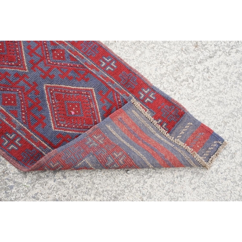 781 - Meshwani red & blue ground runner rug, approx 257cm x 54cm