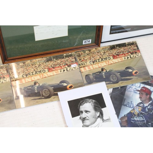 474 - A collection of framed and glazed Formula 1 / Motor Sport photographs and images, featuring signatur... 