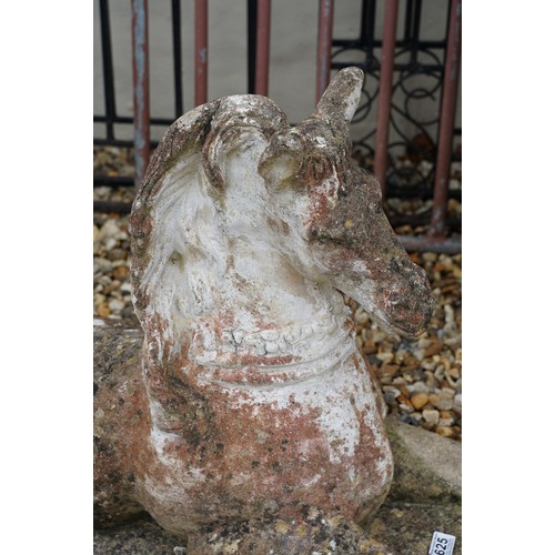 625 - Large reconstituted stone recumbent horse, approx 63cm high