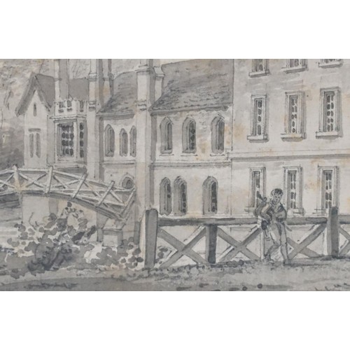 597A - Richard Bankes Harraden (1778-1862) pencil and brown wash view of a stately building (possibly Cambr... 