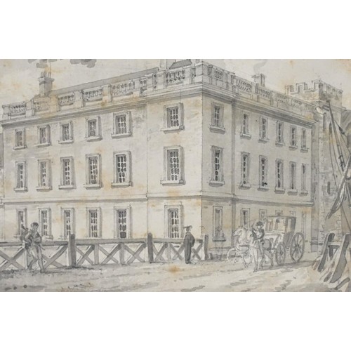 597A - Richard Bankes Harraden (1778-1862) pencil and brown wash view of a stately building (possibly Cambr... 