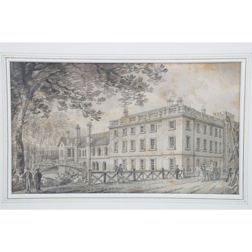 597A - Richard Bankes Harraden (1778-1862) pencil and brown wash view of a stately building (possibly Cambr... 