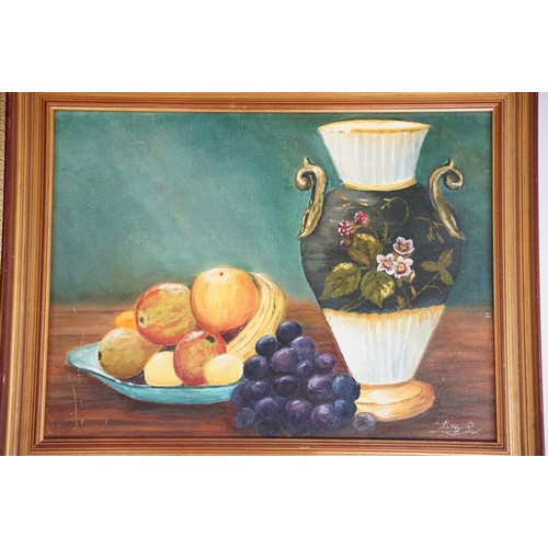 584 - Collection of painting by Lina Passerini, to include: still life of fruit, oil on board, 39.5 x 49.5... 