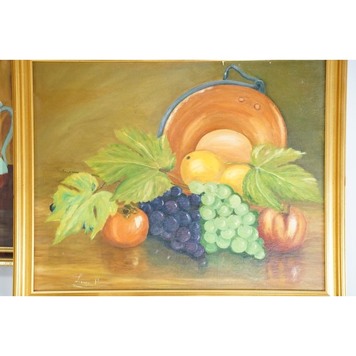 584 - Collection of painting by Lina Passerini, to include: still life of fruit, oil on board, 39.5 x 49.5... 