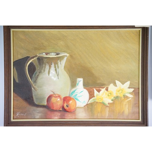 584 - Collection of painting by Lina Passerini, to include: still life of fruit, oil on board, 39.5 x 49.5... 