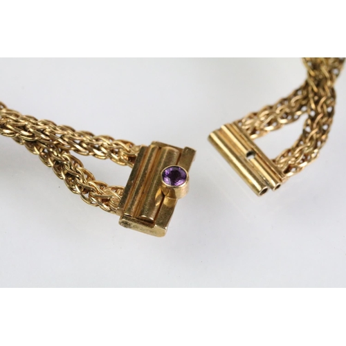 11 - Vintage 9ct gold and amethyst necklace and bracelet jewellery suite. The lot to include a necklace w... 