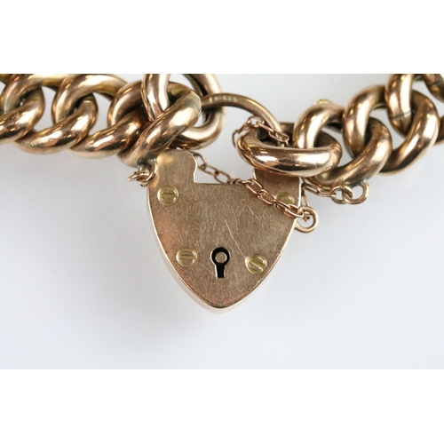 13 - 19th Century Victorian 9ct gold curb link bracelet with heart padlock clasp. Clasp hallmarked Birmin... 