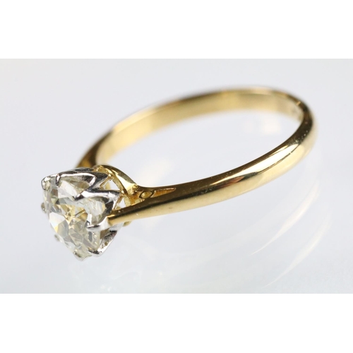 2 - Diamond solitaire ring being set with a round old cut diamond in a cathedral setting to an 18ct gold... 