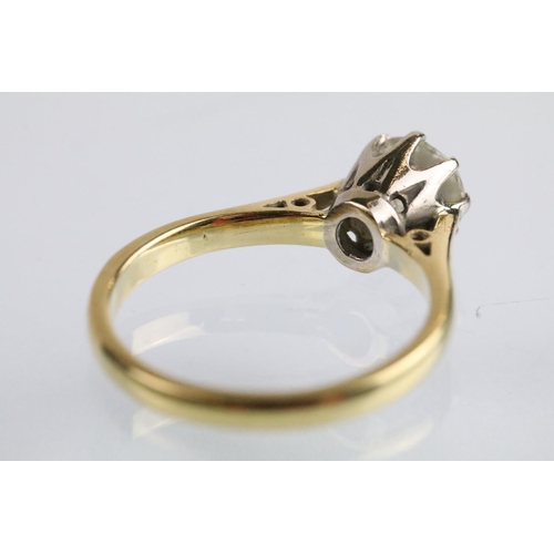 31 - 18ct gold and diamond solitaire ring. The ring set with a round brilliant cut diamond in a cathedral... 