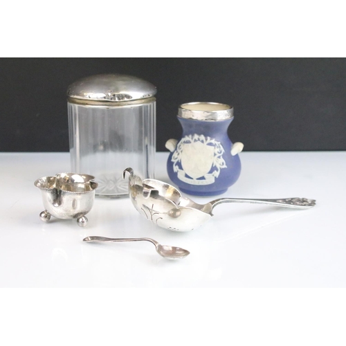 362 - Group of silver hallmarked items to include a cut glass silver lidded pot (hallmarked Birmingham 191... 