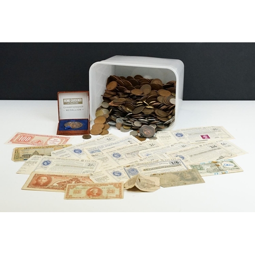 143 - A collection of mainly British pre decimal coins to include some silver examples together with a sel... 