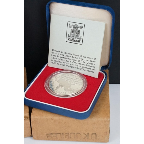 81 - A collection of four silver proof coins to include three 1977 Queen's Silver Jubilee examples, all i... 