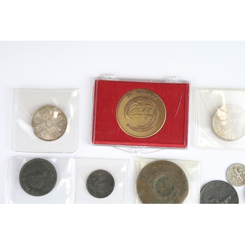 97 - A small collection of British pre decimal and World coins to include early milled and silver example... 