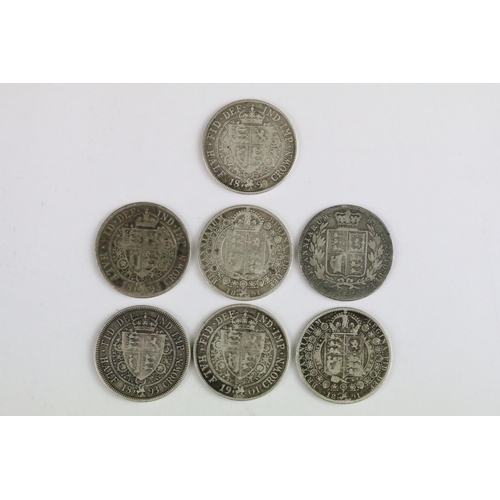 109 - A collection of eight British Queen Victoria pre decimal silver half crown coins to include 1878, 18... 