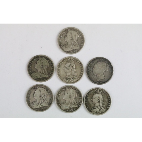 109 - A collection of eight British Queen Victoria pre decimal silver half crown coins to include 1878, 18... 