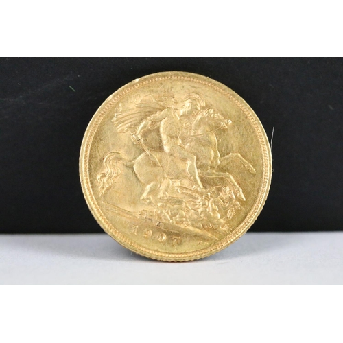 125 - A British King Edward VII 1907 gold half sovereign coin. (Melbourne Mint Mark).