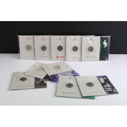 130 - A collection of Ten Royal Mint uncirculated collectors £2 coin packs to include H.G. Wells, Sir Walt... 