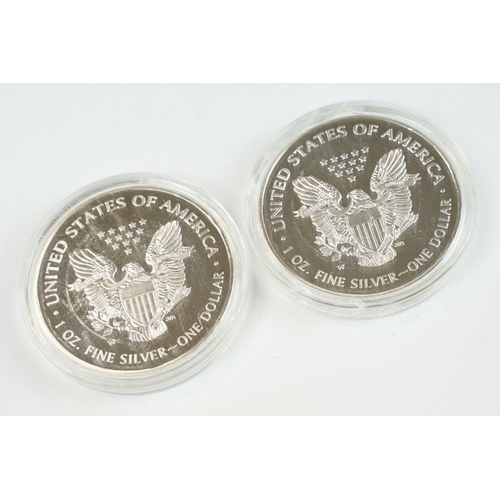 90 - Two United States of America 1oz fine silver dollar coins together with a Panama 1974 20 Balboa silv... 