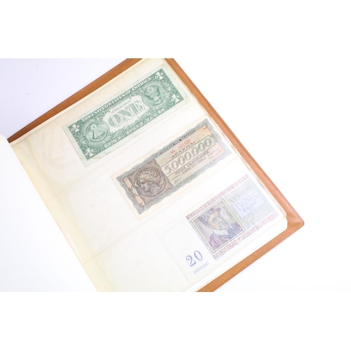 25 - A small collection of British and World banknotes contained within a collectors album.