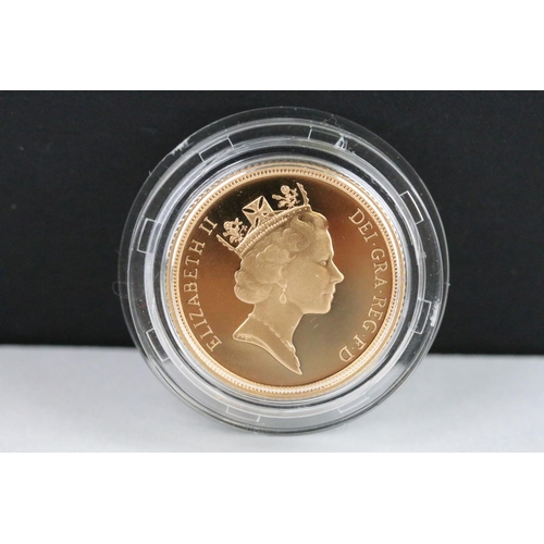 30 - A British Royal Mint Queen Elizabeth II proof 1991 gold full sovereign coin encapsulated within fitt... 