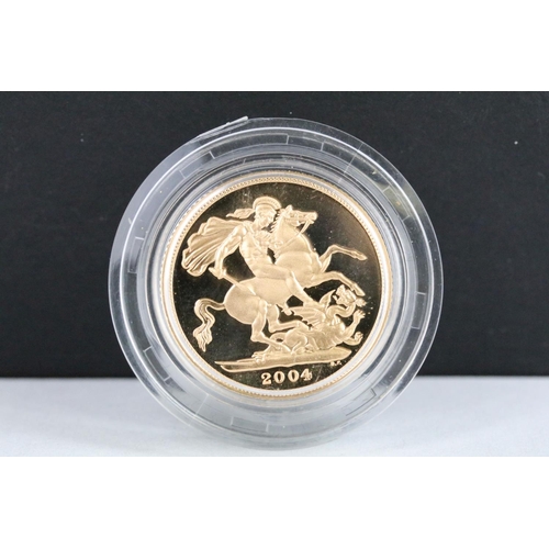 35 - A British Royal Mint Queen Elizabeth II proof 2004 gold full sovereign coin encapsulated within fitt... 