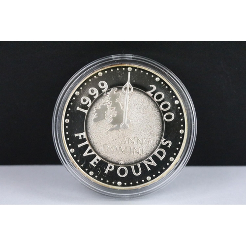 63 - A United Kingdom Royal Mint silver proof Piedfort 1988 £1 coin together with  a 2000 silver proof £5... 