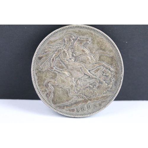 70 - Two British Queen Victoria silver crown coins to include 1893 and 1899 examples.