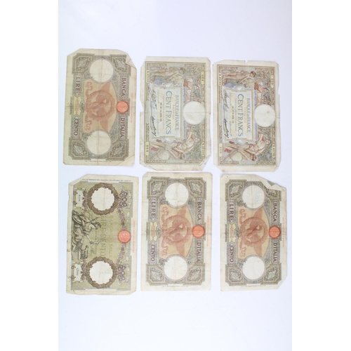 79 - A collection of early to mid 20th century European banknotes to include French and Italian examples.