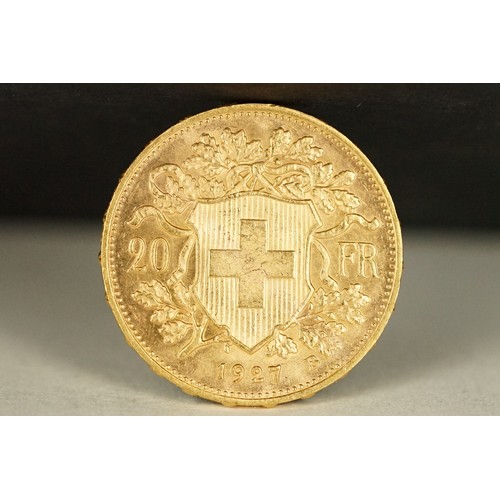 235 - A Switzerland Helvetia 1927 20 Franc gold coin.