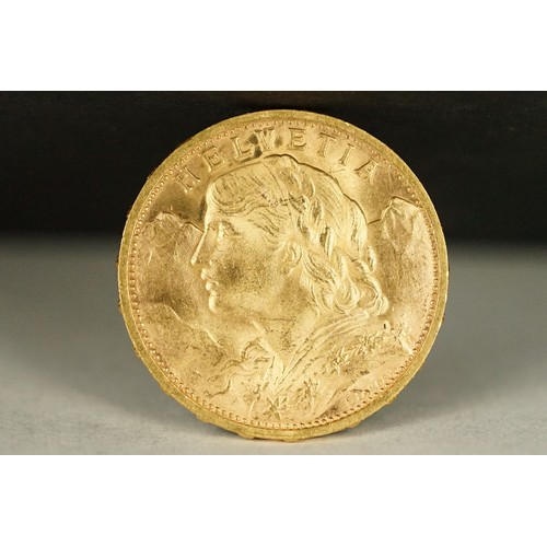 235 - A Switzerland Helvetia 1927 20 Franc gold coin.