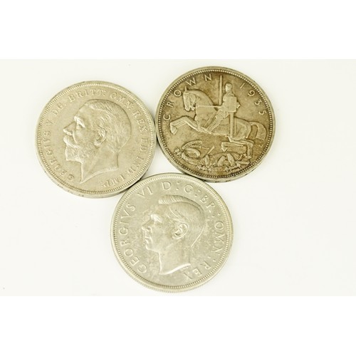 52 - A collection of three British silver crown coins to include two 1935 examples together with a 1937 e... 