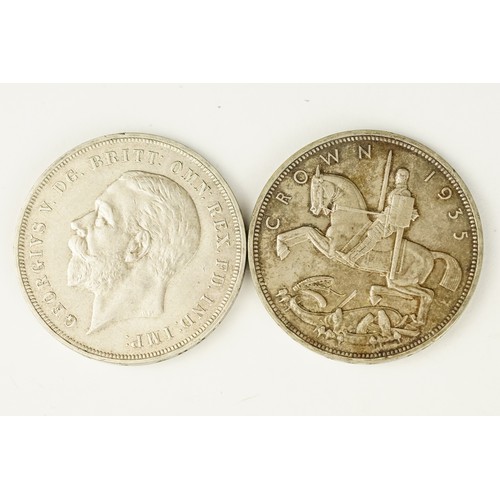 52 - A collection of three British silver crown coins to include two 1935 examples together with a 1937 e... 