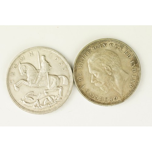 52 - A collection of three British silver crown coins to include two 1935 examples together with a 1937 e... 