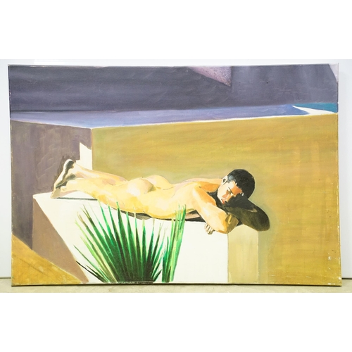 129 - Ten oil on canvas paintings, mostly nudes, the largest 50 x 120cm