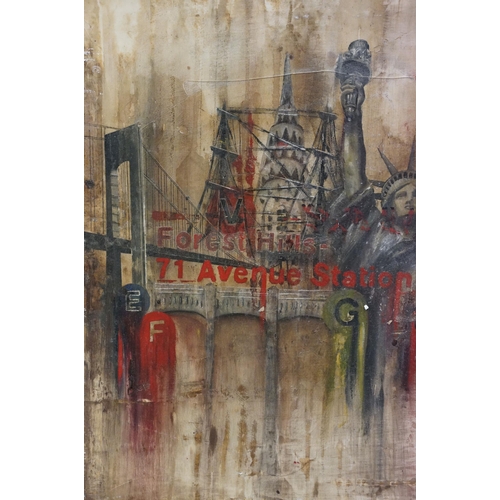 130 - New York and London scene, oil on canvas, indistinctly signed lower right, possibly Gina Bruan, 61 x... 