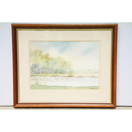 134 - Peter Robinson, Riverside, watercolour heightened with white, signed lower right and titled to mount... 