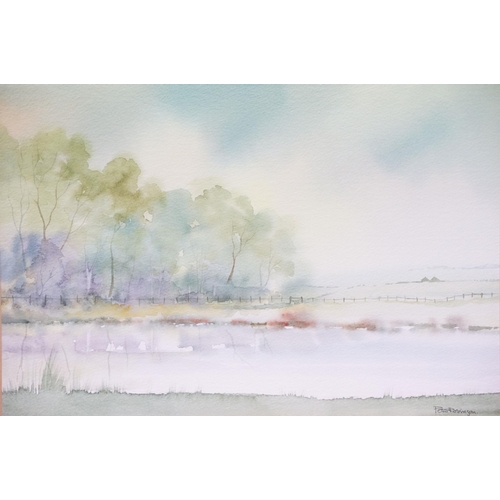 134 - Peter Robinson, Riverside, watercolour heightened with white, signed lower right and titled to mount... 