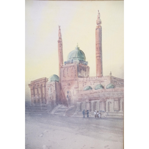 135 - Anton Purbini (1800 - 1900), figures and camel beside the Mosque of Omar, watercolour, 35.5 x 24.5cm... 