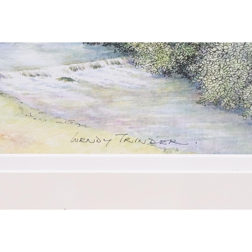 17 - Wendy Trinder, a pair: waterfall, pen and watercolour, signed lower right and woodland walk, pen and... 