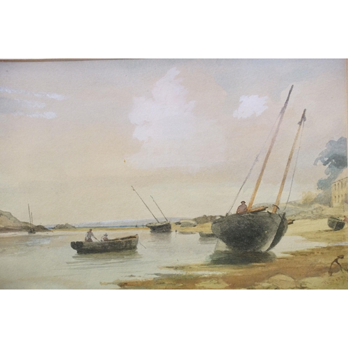 19 - 19th century English School, boats on the water, watercolour, indistinctly initialled and dated lowe... 