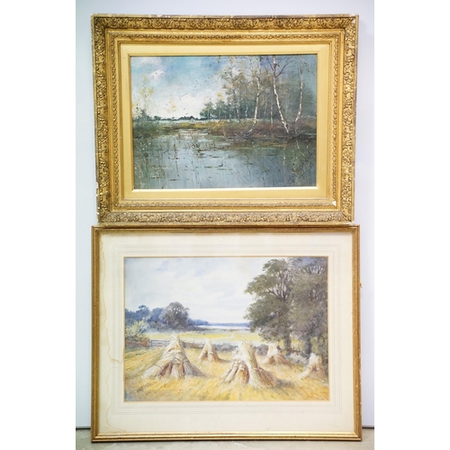 21 - T S Mellowes, river scene, oil on canvas, signed lower right and dated '99, gilt framed together wit... 