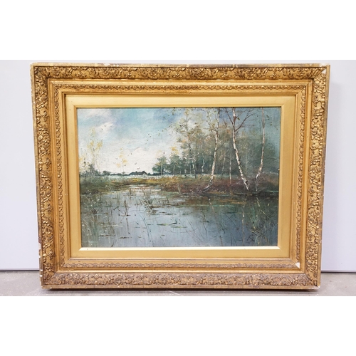 21 - T S Mellowes, river scene, oil on canvas, signed lower right and dated '99, gilt framed together wit... 