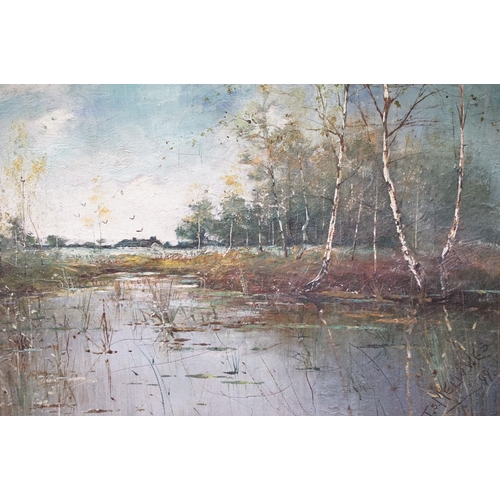 21 - T S Mellowes, river scene, oil on canvas, signed lower right and dated '99, gilt framed together wit... 