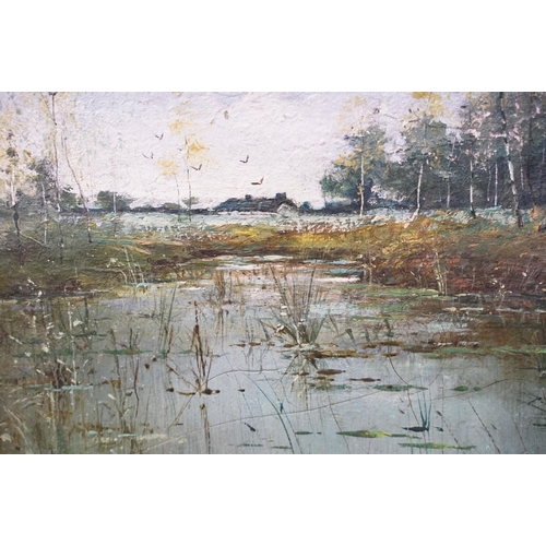 21 - T S Mellowes, river scene, oil on canvas, signed lower right and dated '99, gilt framed together wit... 