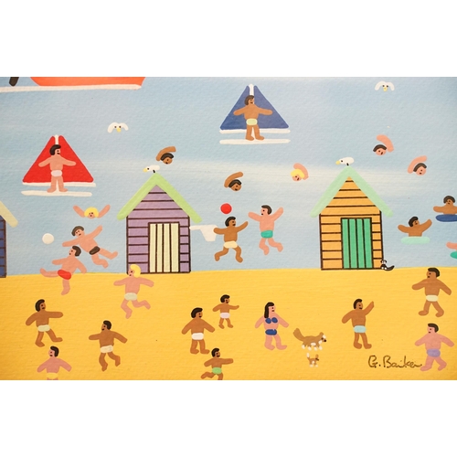 23 - Gordon Barker (b.1960), beach huts, figures and water-skiing, signed lower right, 40 x 40cm, framed ... 