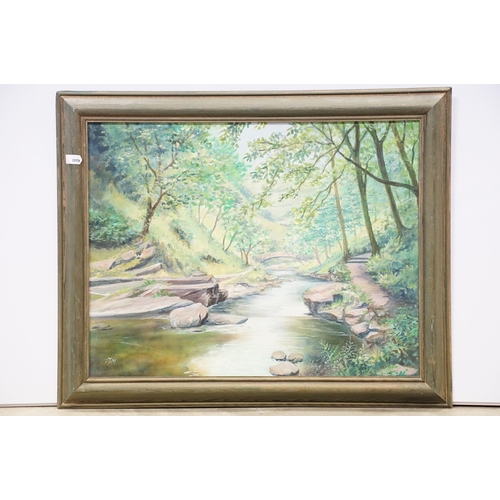 47 - Terry Harrison, river walk, watercolour, signed lower left, 28.5 x 49cm, framed and glazed, Pauline ... 