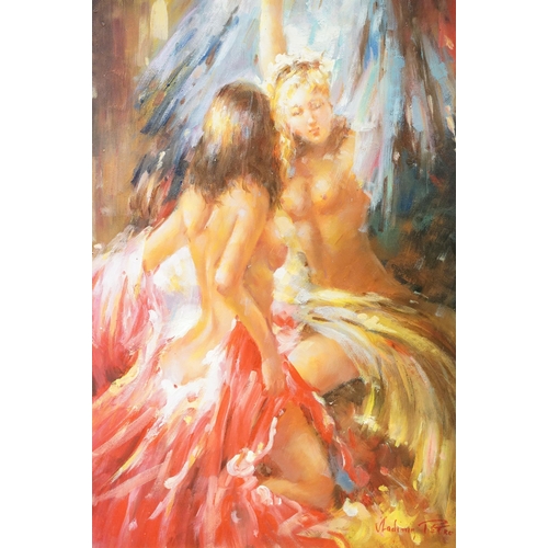 5 - Vladimir Petriv, two nude female figures, oil on canvas, signed lower right, label verso for Desseau... 