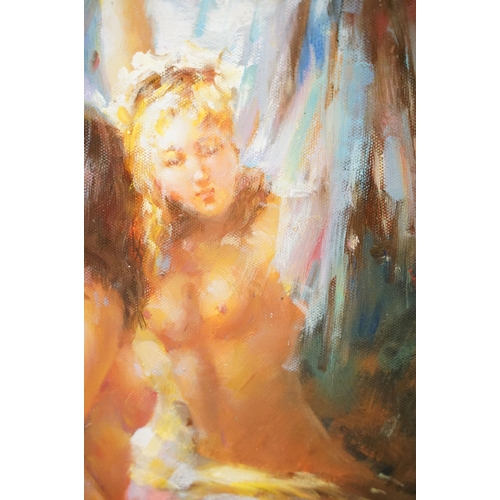 5 - Vladimir Petriv, two nude female figures, oil on canvas, signed lower right, label verso for Desseau... 