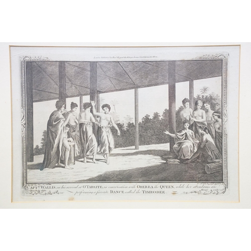 76 - 18th century, a framed naval engraving depicting Admiral John Byron (1723 - 1786) meeting with the n... 