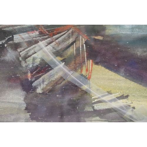 187 - Richard Elliot, abstract scene - Untitled 1990, watercolour, signed lower right, 56 x 75.5cm, label ... 